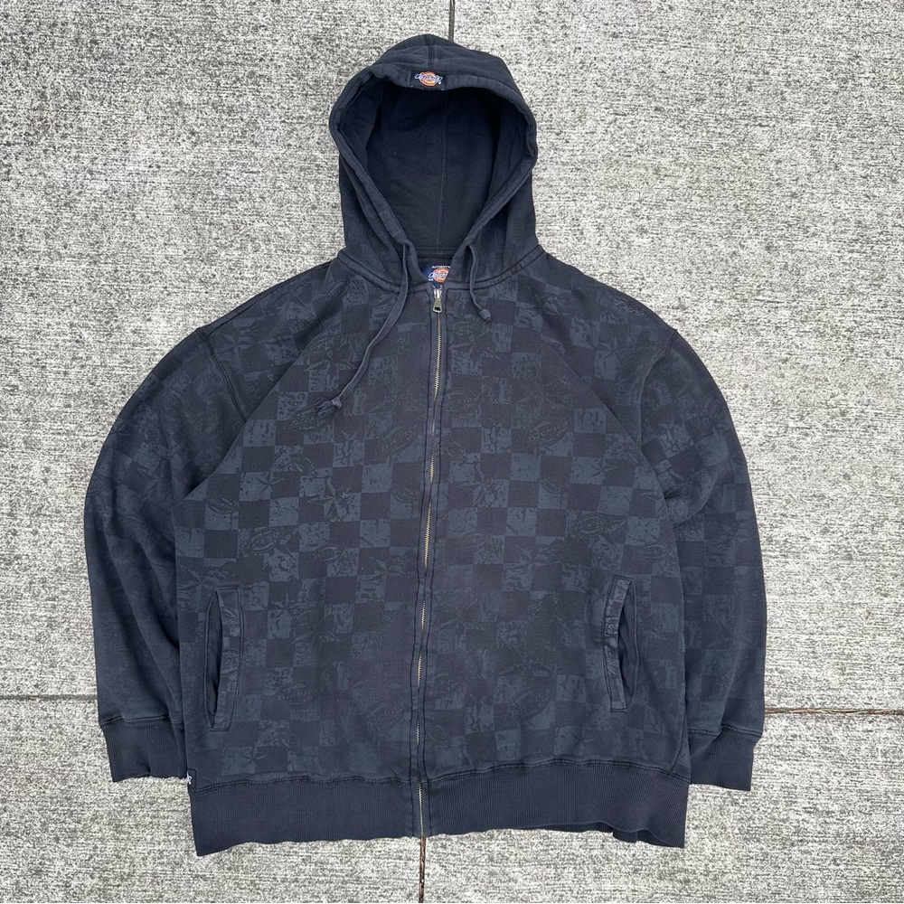 Dickies Men's Black Checkered Zip-Up Sweater